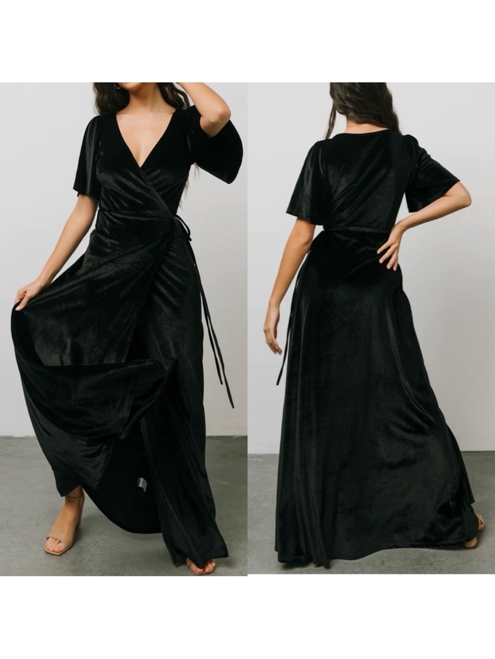 Baltic Born Meghan Velvet Wrap Maxi Dress: Black